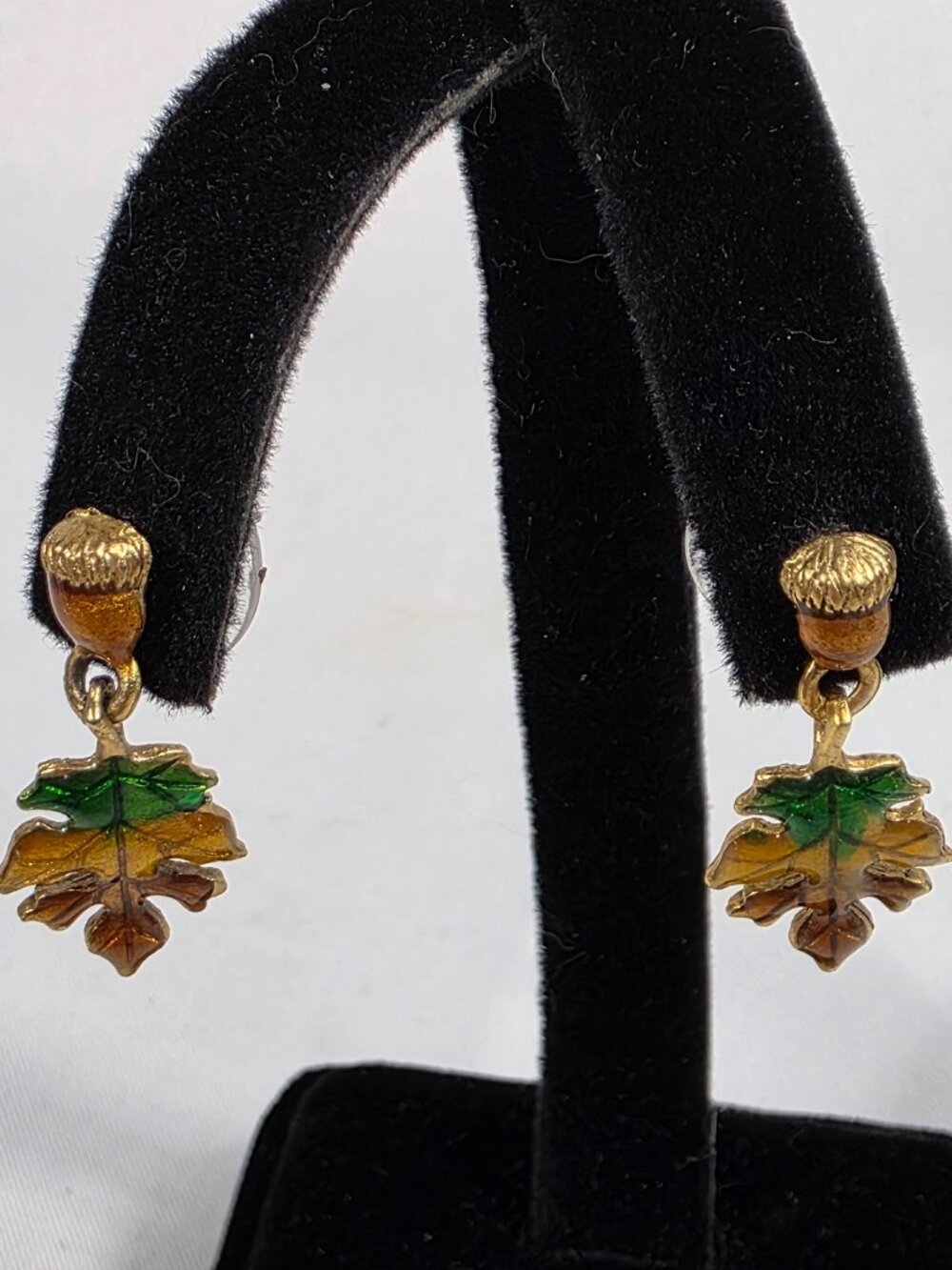 Vintage-Style Gold-Tone Dangle Earrings Acorn & Leaf Design with Enamel Details